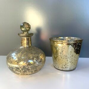 Pottery Barn/ Z Gallerie Crackle Glaze Decanter and Small Planter